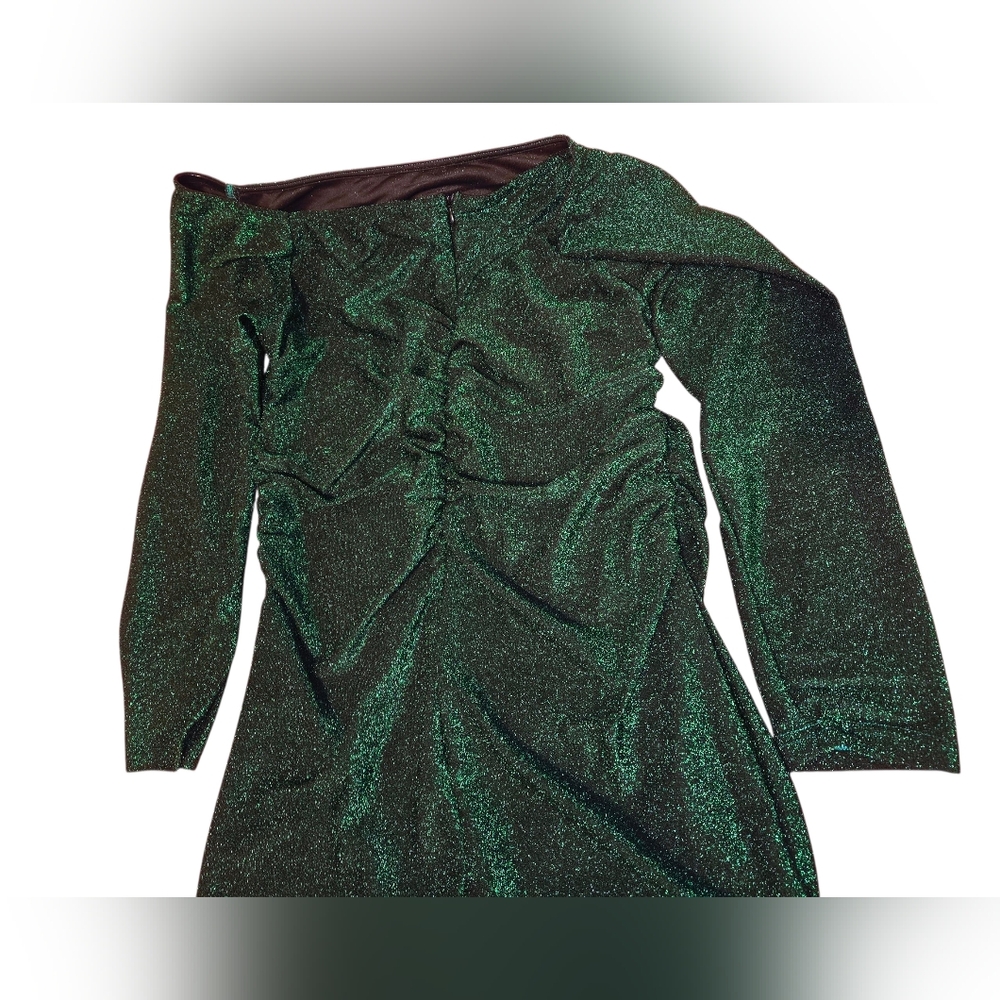 Shein Off Shoulder Plus Emerald Green Shimmering Evening Dress 2XL - Picture 2 of 13